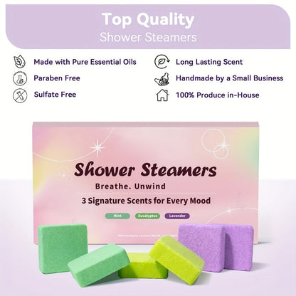 Shower Steamers Gift Set 6 Pcs Individually Wrapped - Natural Essential Oil Aromatherapy Shower Tablets Eucalyptus Lavender Mint Citrus Jasmine, Long-Lasting Spa Shower Bombs for Women & Men