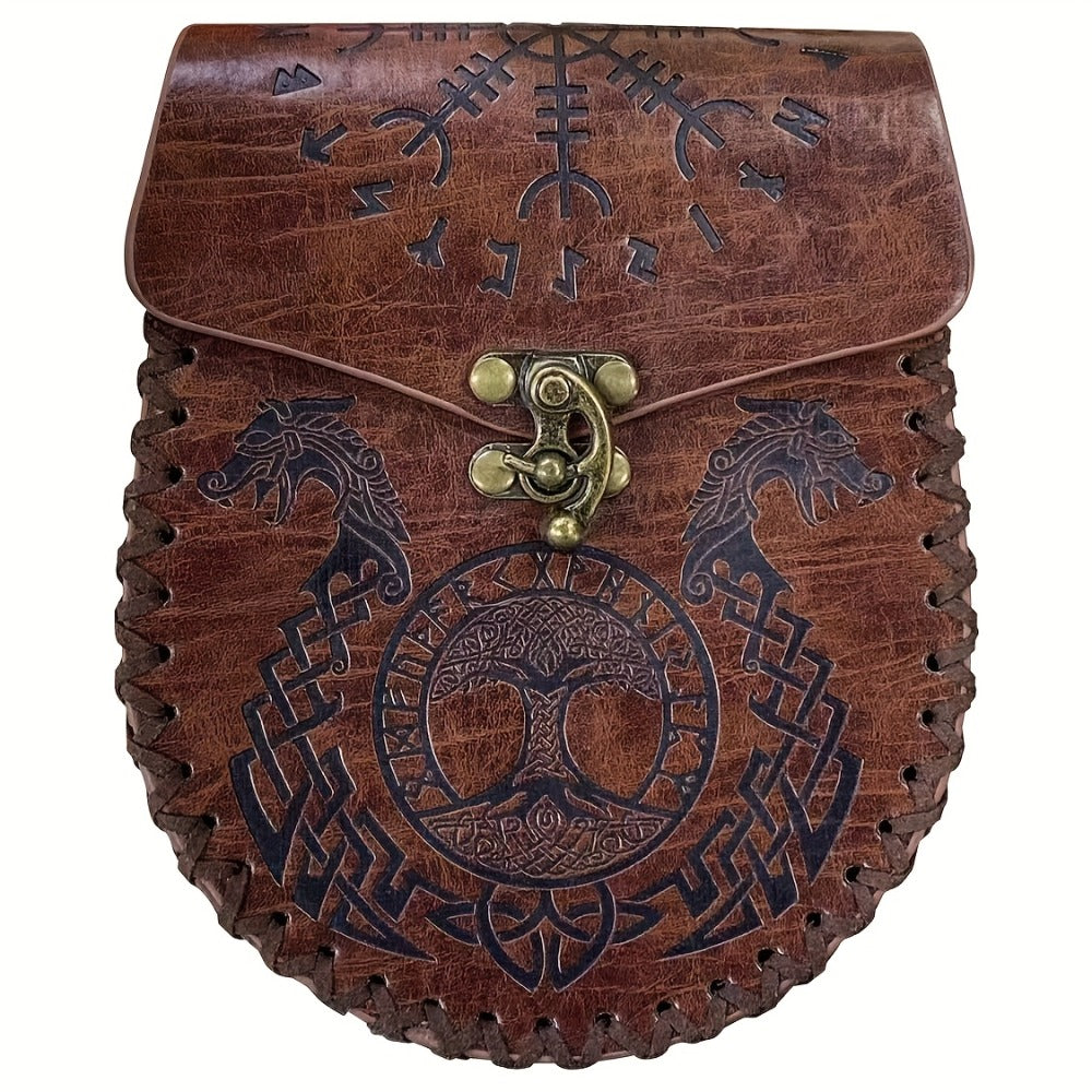 Costume Accessories Faux Leather Medieval Belt Pouch with Five Embossed Design Options in Brown or Black