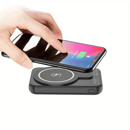 10000mAh Magnetic Wireless Power Bank Mini Portable Charger – Fast Wireless & Wired Charging, Dual USB Ports, Compatible with iPhone 15/14/13/12 MagSafe & All Qi-Enabled Devices, Black/Pink