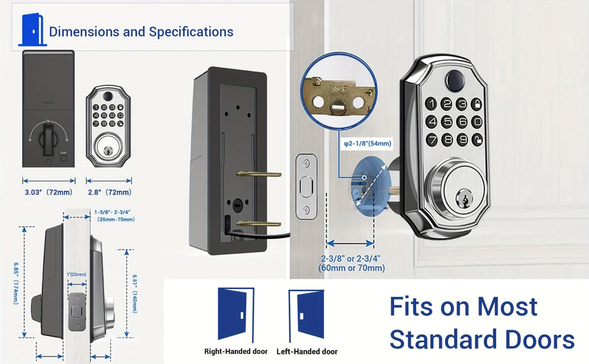 Voice Guided Keypad Deadbolt with Fingerprint, PIN, One-Time Visitor Code & Key, Backlit Keypad, Auto Lock