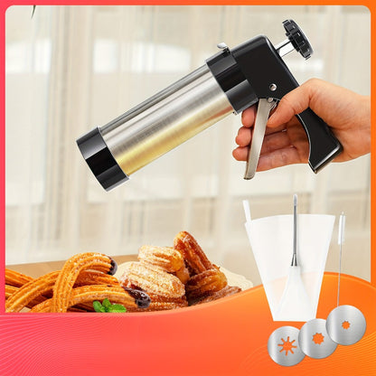 Eight-Piece Manual Cookie Press with Eight Discs and Stable Base for Biscuits and Pastry Baking