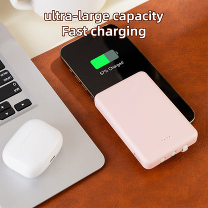 Slim Power Bank 5000mAh / 10000mAh with Built-in USB-C Cable, Charges 4 Devices Simultaneously, LED Indicator – Ultra-Compact Portable Charger for iPhone, Android, Travel, Everyday Carry