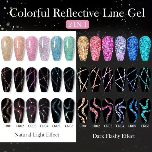 Glitter Liner Nail Art Gel 5ml Super Reflective – Ultra Fine Brush Tip Nail Art Drawing Gel for Stripe Line & Detail Designs, Long Lasting UV LED Nail Art Liner Gel for Salon & DIY Home Women