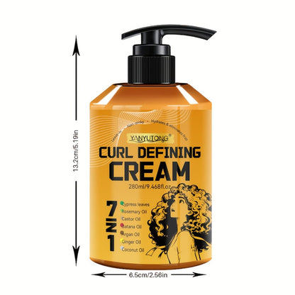 Curl Defining Cream 7-in-1 with Argan Oil & Rosemary Oil 280ml — Frizz Control, Natural Fluffiness & Long-Lasting Hold for Wavy, Curly &