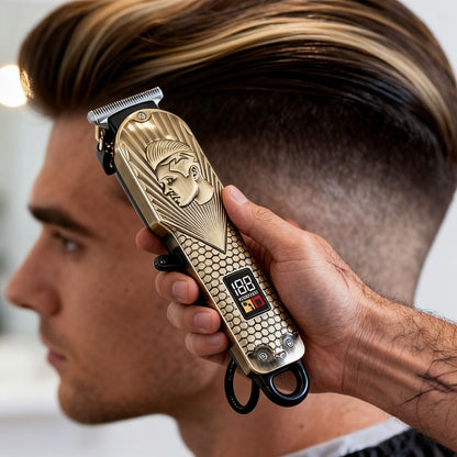 JH702 Hair Clipper Set with DC01 Fashion Belt, Digital Display, USB Charging and Two Engraved Design Options