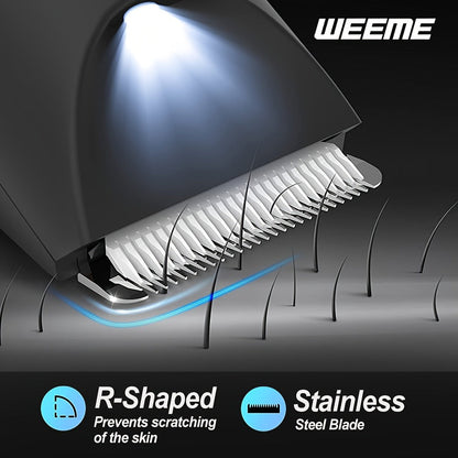 WEEEME Body Hair Trimmer with Digital Display, Four Guide Guards and Yellow, Blue or Black Housing