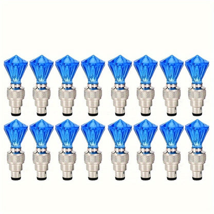 LED Tire Valve Stem Light Sets in 4-, 8- or 16-Piece Blue, Green, Red, Mixed and Skull-Top Configurations