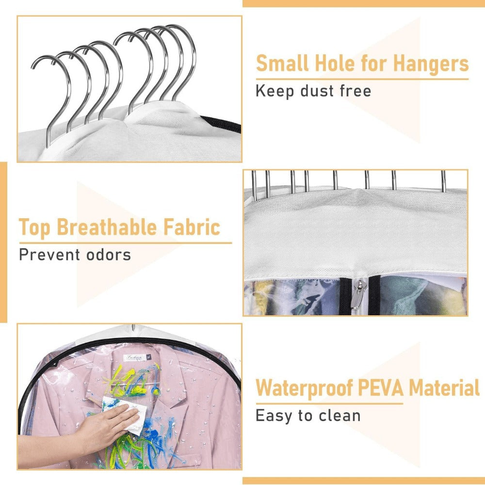 Transparent Zippered Garment Bag Covers in a Three-Piece Set with 32-, 40-, 50- or 60-Inch Sizes