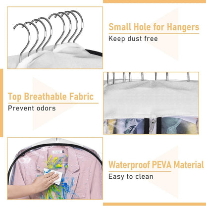 Transparent Zippered Garment Bag Covers in a Three-Piece Set with 32-, 40-, 50- or 60-Inch Sizes