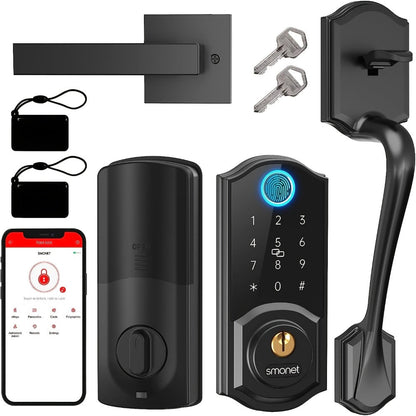 Smart Door Lock SMONET Fingerprint Keypad Bluetooth Deadbolt Handle Set in Bronze Black or Silver