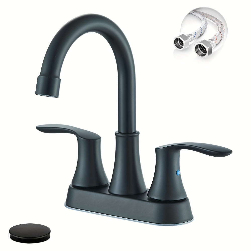 Centerset Bathroom Faucet 2 Handle 4 Inch - Dual Handle Vanity Sink Faucet with Pop-Up Drain & Supply Lines