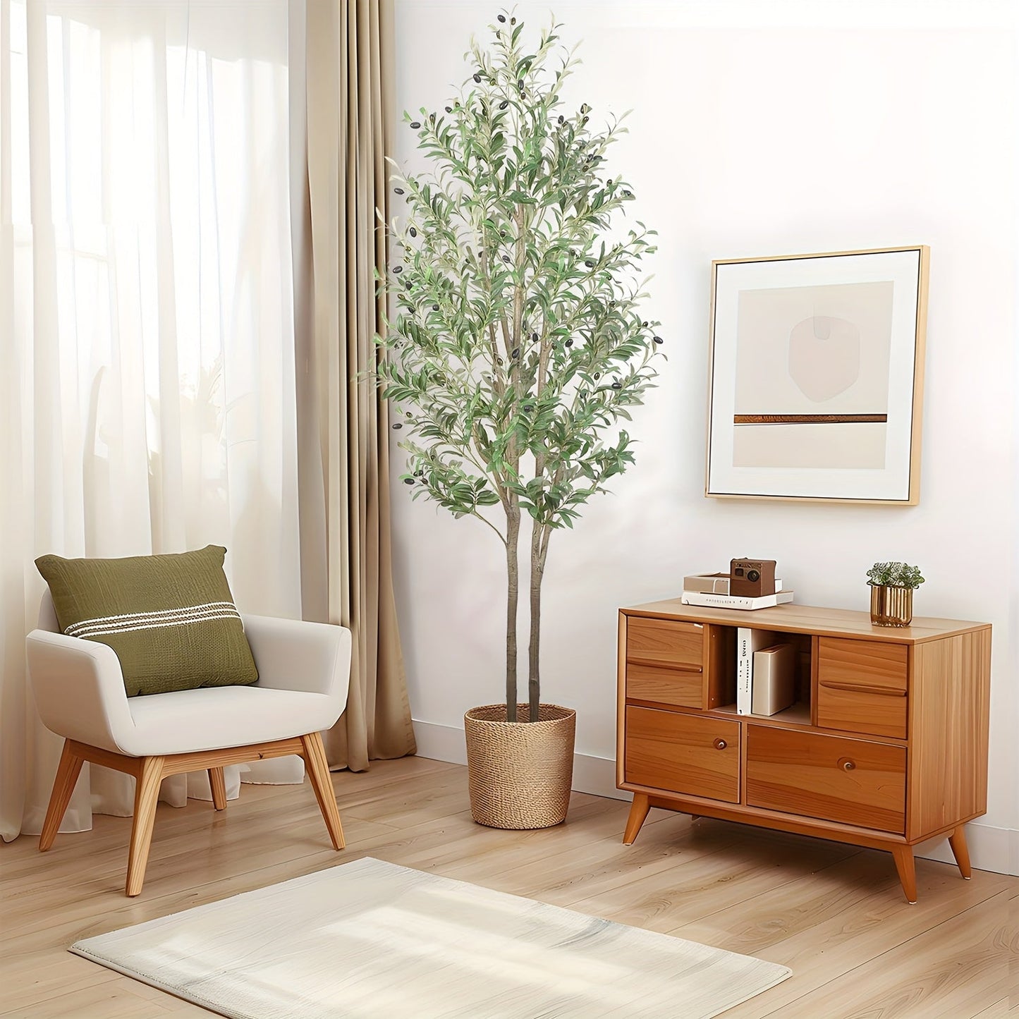 Artificial Olive Tree 4/5/6/7 Ft Tall Faux Potted Plant with Realistic Silk Leaves & Fruits for Living Room Home Decor Indoor Outdoor - Maintenance Free Decorative Tree Housewarming Gift