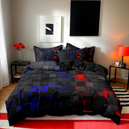 3-Piece Duvet Cover Set with Dimensional Geometric Cube Print, Zipper Closure and Five Color Options