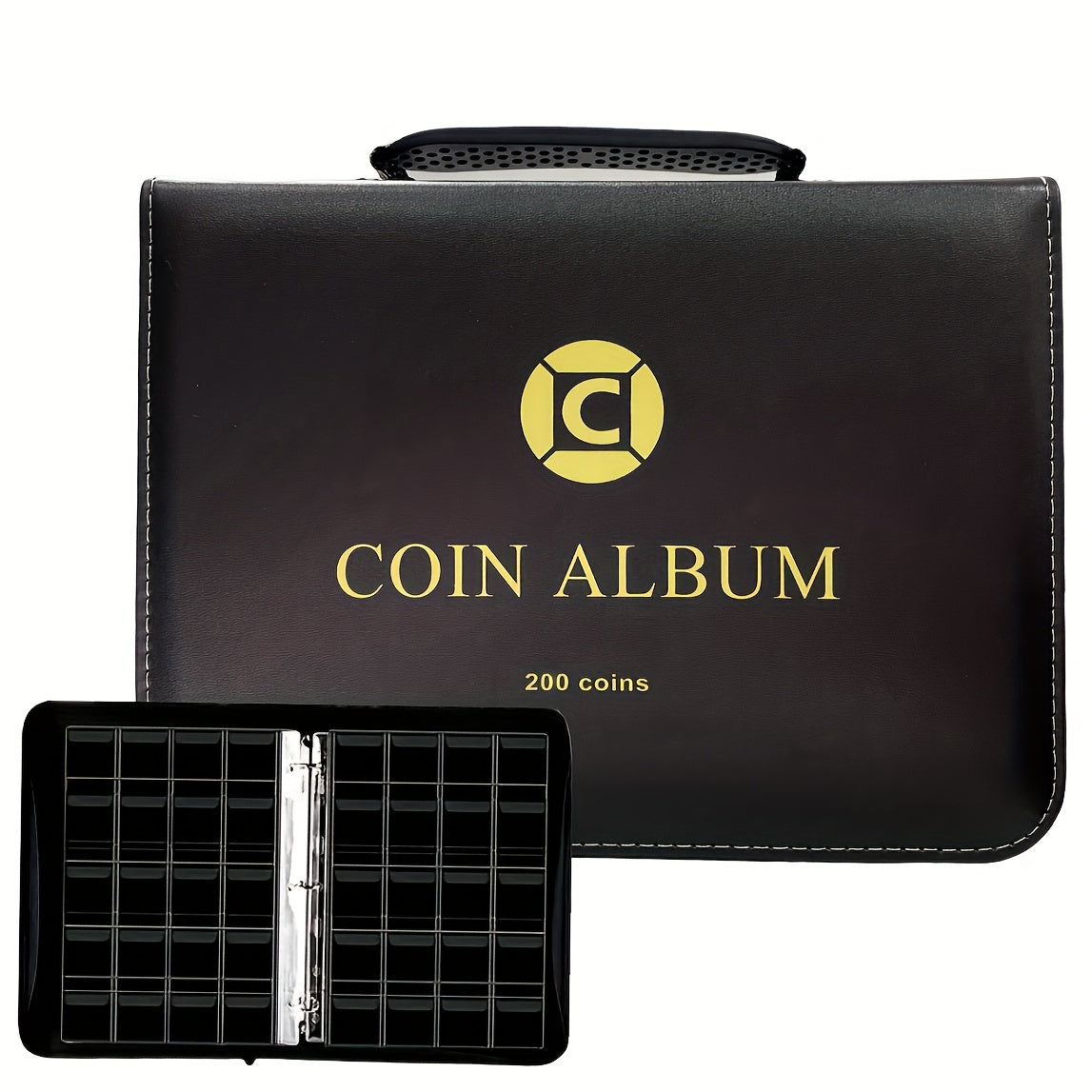 200-Pocket Coin Collection Album with 10 Pages, Zipper Handle and Black or Blue Cover for Adult Collectors