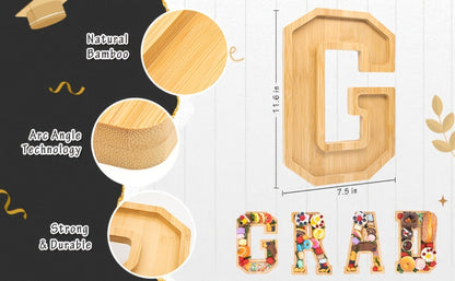 Party Decorations Fillable Wood-Look Letter and Number Trays with BABY, ONE, 2026 or GRAD Options