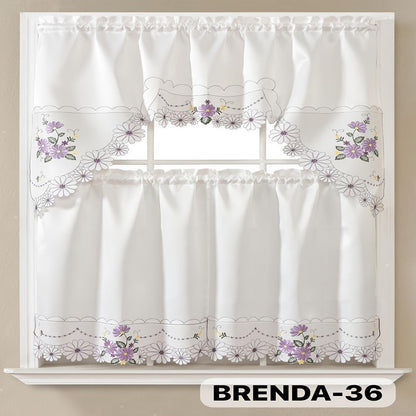 Three-Piece Patterned Kitchen Curtain Set with One Valance, Two Tiers and Forty-Six Exact Design Options