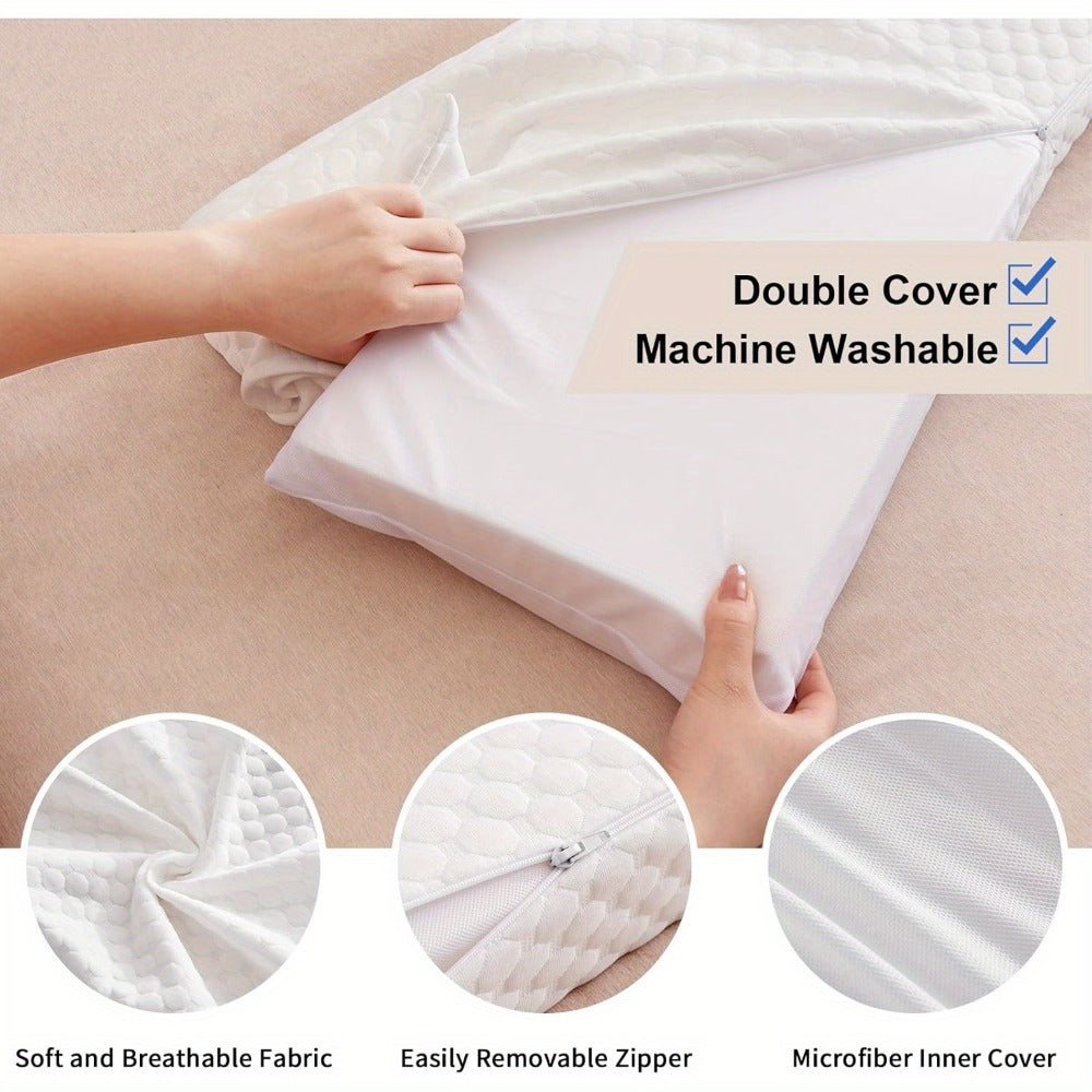 Bed Wedge Pillow Bed Gap Filler - Memory Foam Mattress Wedge Headboard Pillow for Sleeping, Backrest & Post-Surgery Support