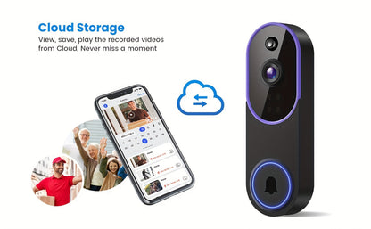 166° Ultra Wide Angle Smart Doorbell Camera 2K HD Wireless WiFi, AI Human Detection, Two-Way Audio
