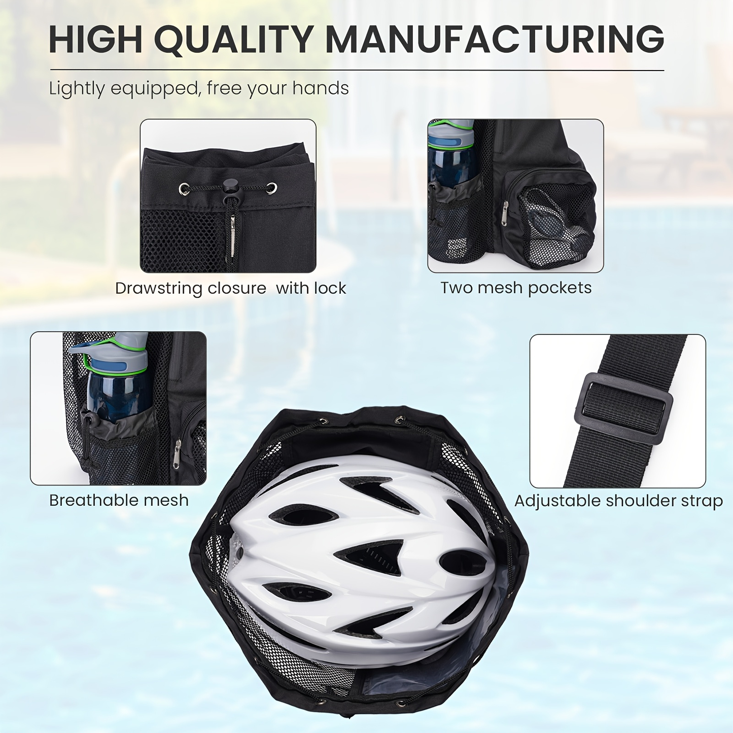 Mesh Drawstring Swim Bag – Quick-Dry Sports Backpack with Wet Pocket for Swimming, Gym & Beach, Lightweight Travel Bag for Women & Men, Adjustable Drawstring, 8 Colors