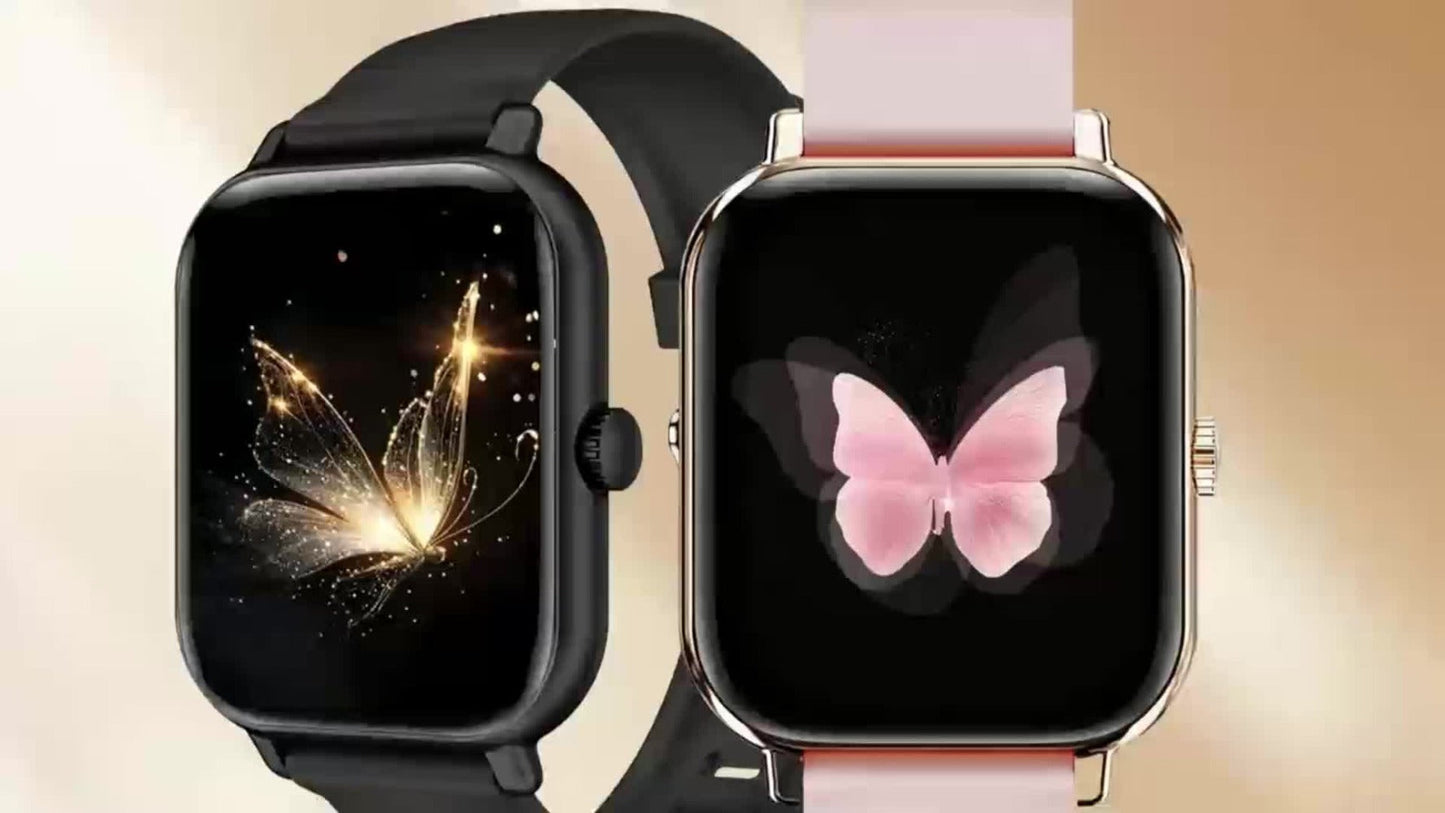 Couple's Set Smartwatch with Voice Assistant – Wireless Calling, Built-in Speaker, Music Control, Fitness Tracker – Matching His & Hers Gift Set Black Pink Silver – iPhone & Android Compatible