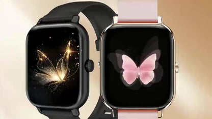 Couple's Set Smartwatch with Voice Assistant – Wireless Calling, Built-in Speaker, Music Control, Fitness Tracker – Matching His & Hers Gift Set Black Pink Silver – iPhone & Android Compatible