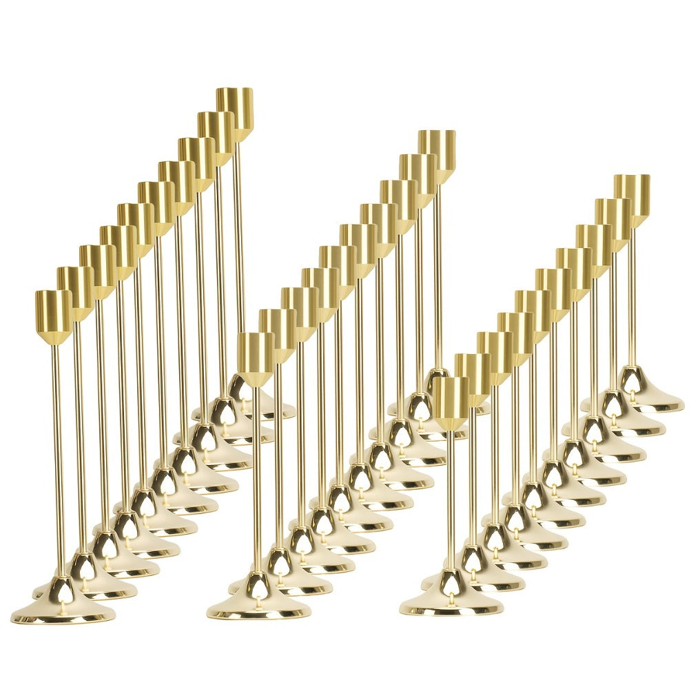 Candle Holder Set 30-Piece Metal Taper Stands in Three Heights with Gold, Silver or Black Finish Options