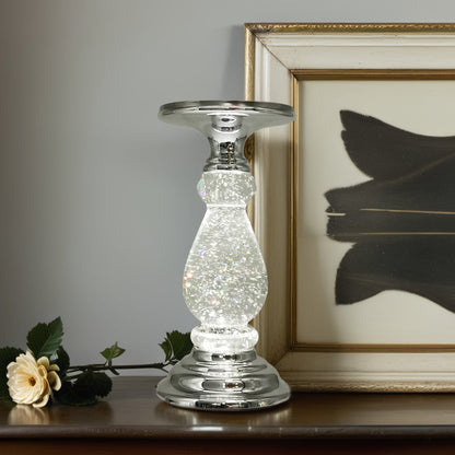 Candle Holder LED Swirl Globe Pedestal with Acrylic Water Chamber, Top Candle Tray and Silver, Gold or Santa Options