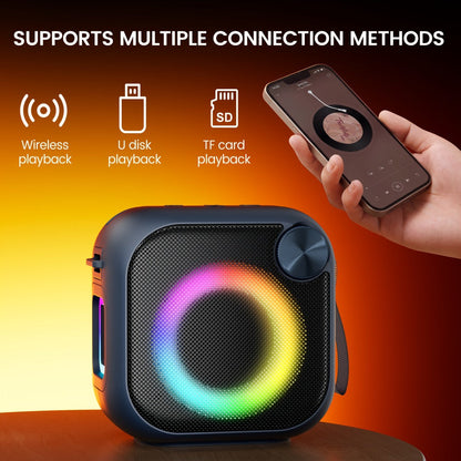 Portable Bluetooth Speaker 4-in-1 Compact Model with RGB Ring, Built-In Sling, Type-C, USB, TF, AUX and FM