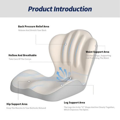 Contoured Seat Cushion with Hip and Lumbar Support Shape in Six Gray, Pink, Black, White or Green Styles