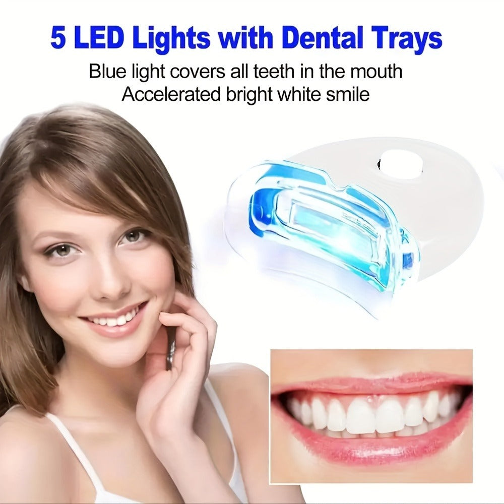 White or Blue Five-LED Teeth Whitening Kit with Five Gel Syringes and 10.8 cm Mouthpiece Device