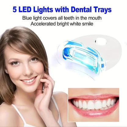 White or Blue Five-LED Teeth Whitening Kit with Five Gel Syringes and 10.8 cm Mouthpiece Device
