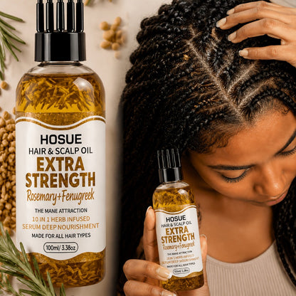 Fenugreek & Rosemary Hair Growth Oil 10-in-1 — Batana Argan Pumpkin Seed Scalp Nourishing Strengthening Repair Serum for Thinning Hair, Women & Men, 3.4oz