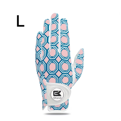 Women's Golf Gloves Left Hand with Ball Marker – All-Weather Grip Leather Golf Glove for Ladies Right-Handed Golfers, Colorful Design, Sizes S M L – Pink & Blue