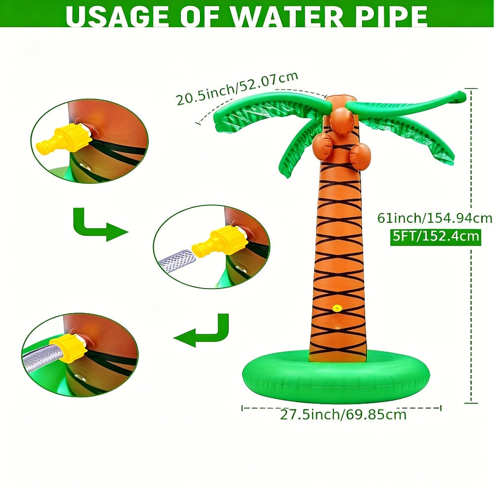 61-Inch Inflatable Palm Tree Sprinkler with 360-Degree Water Spray, Hose Connector and Mixed Tropical Colors