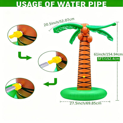 61-Inch Inflatable Palm Tree Sprinkler with 360-Degree Water Spray, Hose Connector and Mixed Tropical Colors