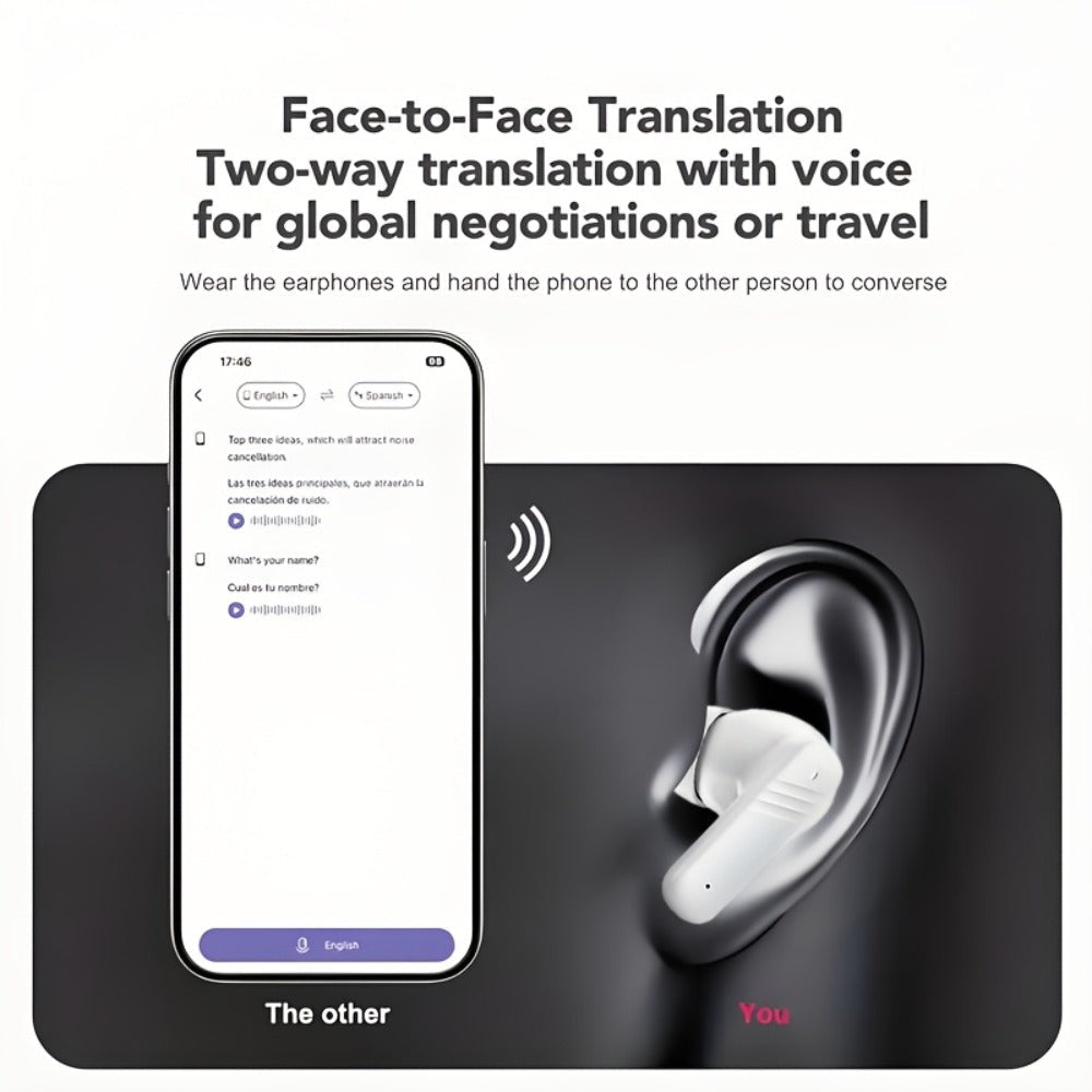 In-Ear AI Translation Earbuds with Color Screen Charging Case in Black or White Finish Options