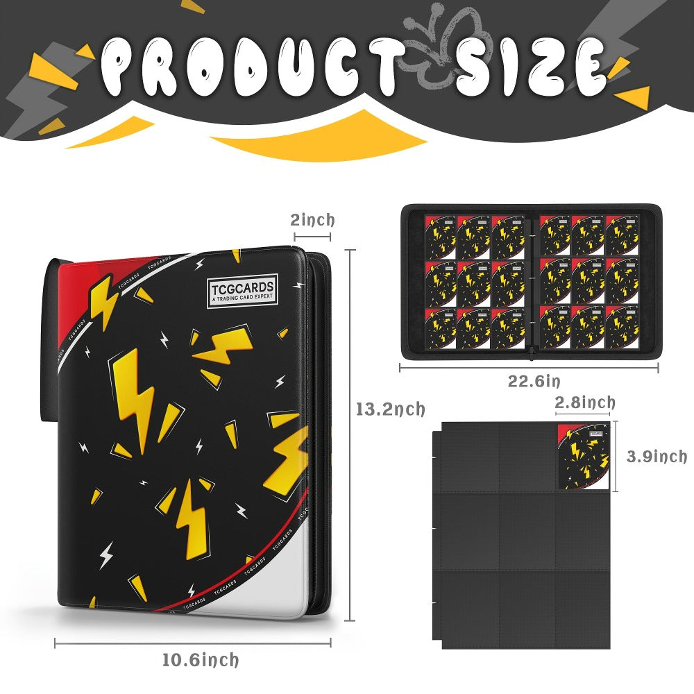 Trading Card Binder 900 Pockets with 50 Removable Sleeves – PU Leather Zipper Album for Pokemon MTG Sports YuGiOh Cards, 9-Pocket Side-Load Pages, Card Collector Storage Book for TCG Players