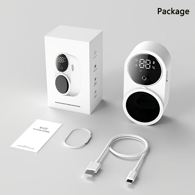 Enclosed Two-Slot Wall-Mounted Toothbrush Holder with Sensor Door, Display and USB Charging Cable