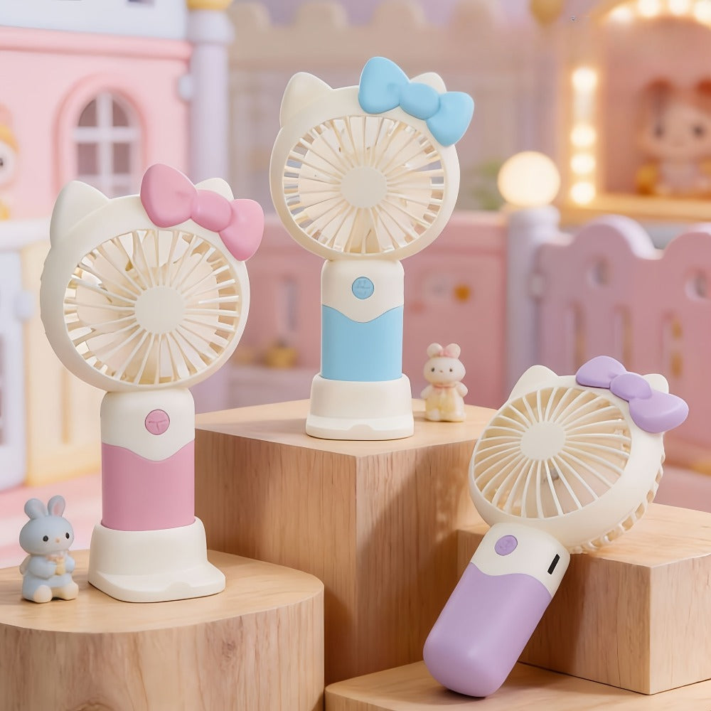 Hello Kitty Graphic Handheld Fan with USB Charging, Detachable Desk Base and Three Color Options