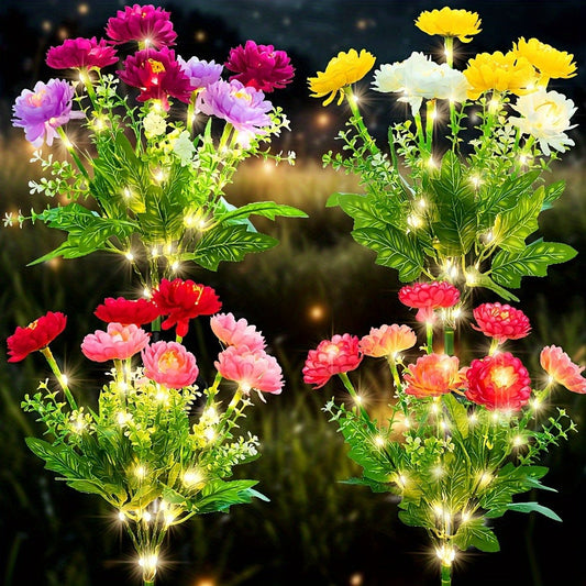 Solar Garden Lights Outdoor Waterproof – 5pcs Simulated Snow Lotus Flower LED Stake Lights for Lawn, Garden, Pathway, Courtyard, Patio Decor, Warm White Glow, Holiday Gift