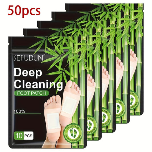 Foot Detox Patches Bamboo Charcoal & Ginger 50pcs 5 Bags — Deep Cleansing Overnight Foot Pads for Toxin Removal, Relaxation & Circulation Support, Self-Care Gift for Women Men & Parents