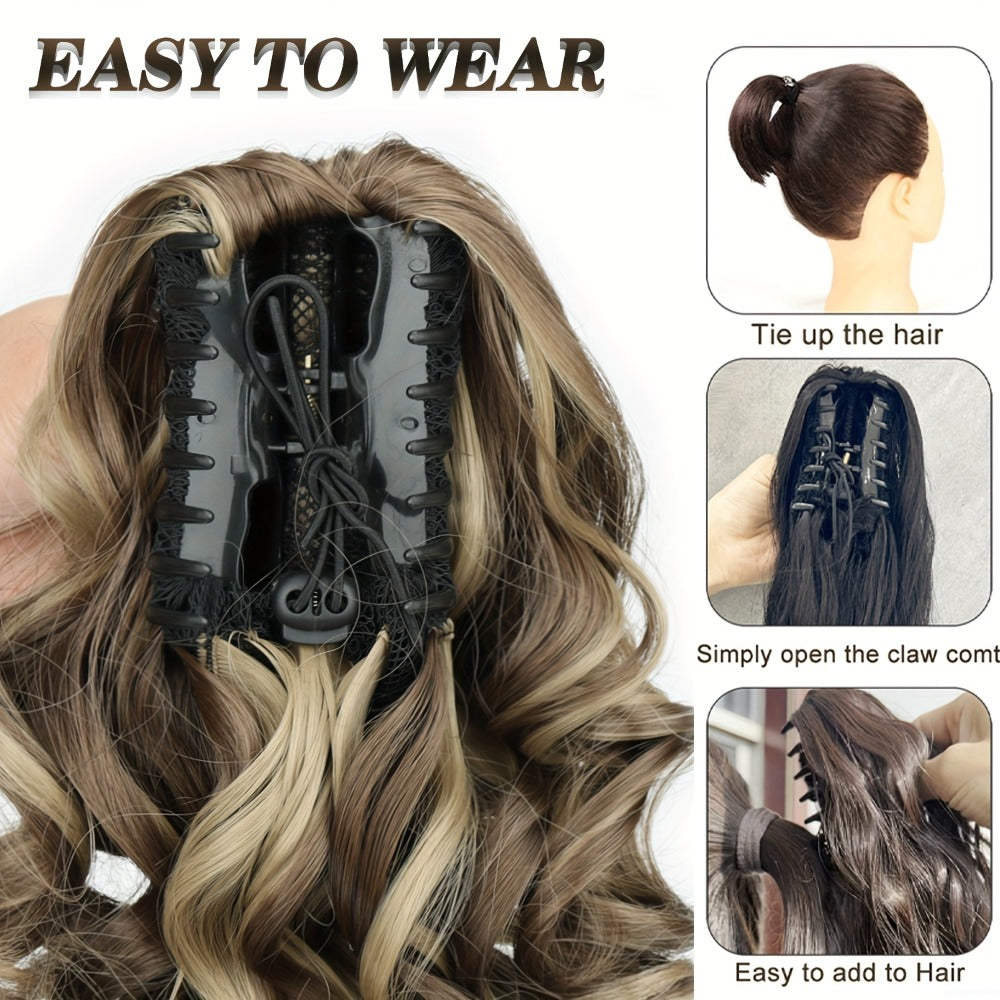 Hair Extensions Curly-Wave 14-Inch Synthetic Ponytail with Claw Clip and Four Color Style Options
