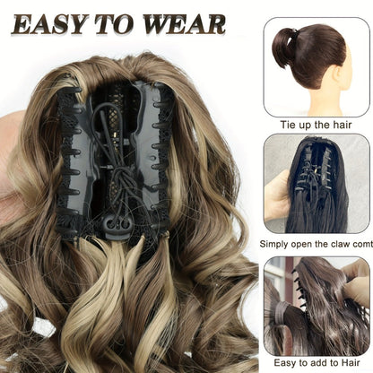 Hair Extensions Curly-Wave 14-Inch Synthetic Ponytail with Claw Clip and Four Color Style Options