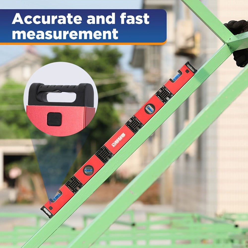 Red Folding Multi-Angle Bubble Level with Hinged Sections for Carpentry and Home DIY Layout