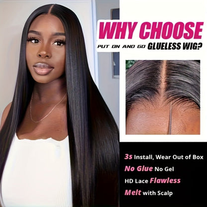 Straight Human Hair Wig with 4x4 Lace Closure, Center Part and Black 16–36 Inch Length Options