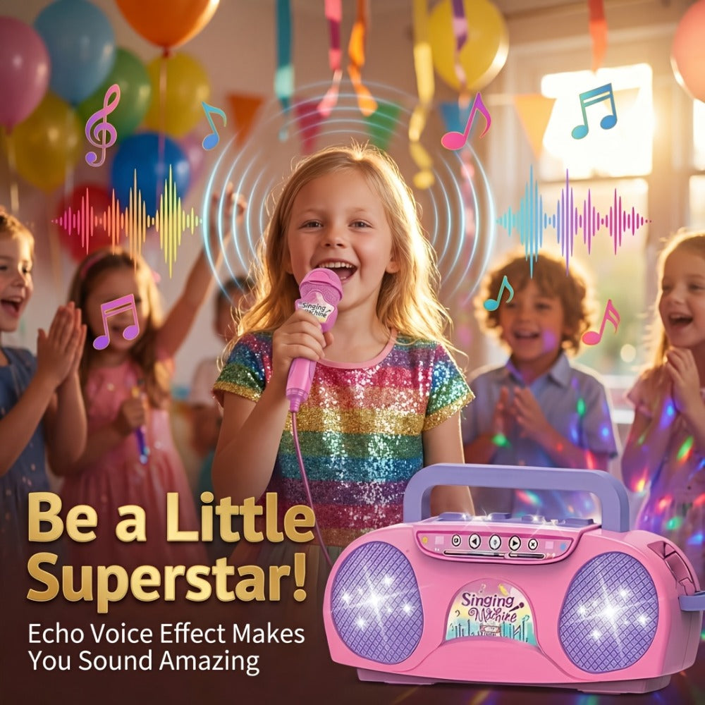 Kids Light-Up Singing Machine Toy with Microphone – All-in-One Music Toy for Boys & Girls Ages 3-7, Birthday & Holiday Gift, Blue / Red / Pink