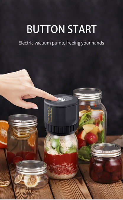 Electric Mason Jar Vacuum Sealer Kit with Regular- and Wide-Mouth Adapters, Lid Accessories and Charging Cable