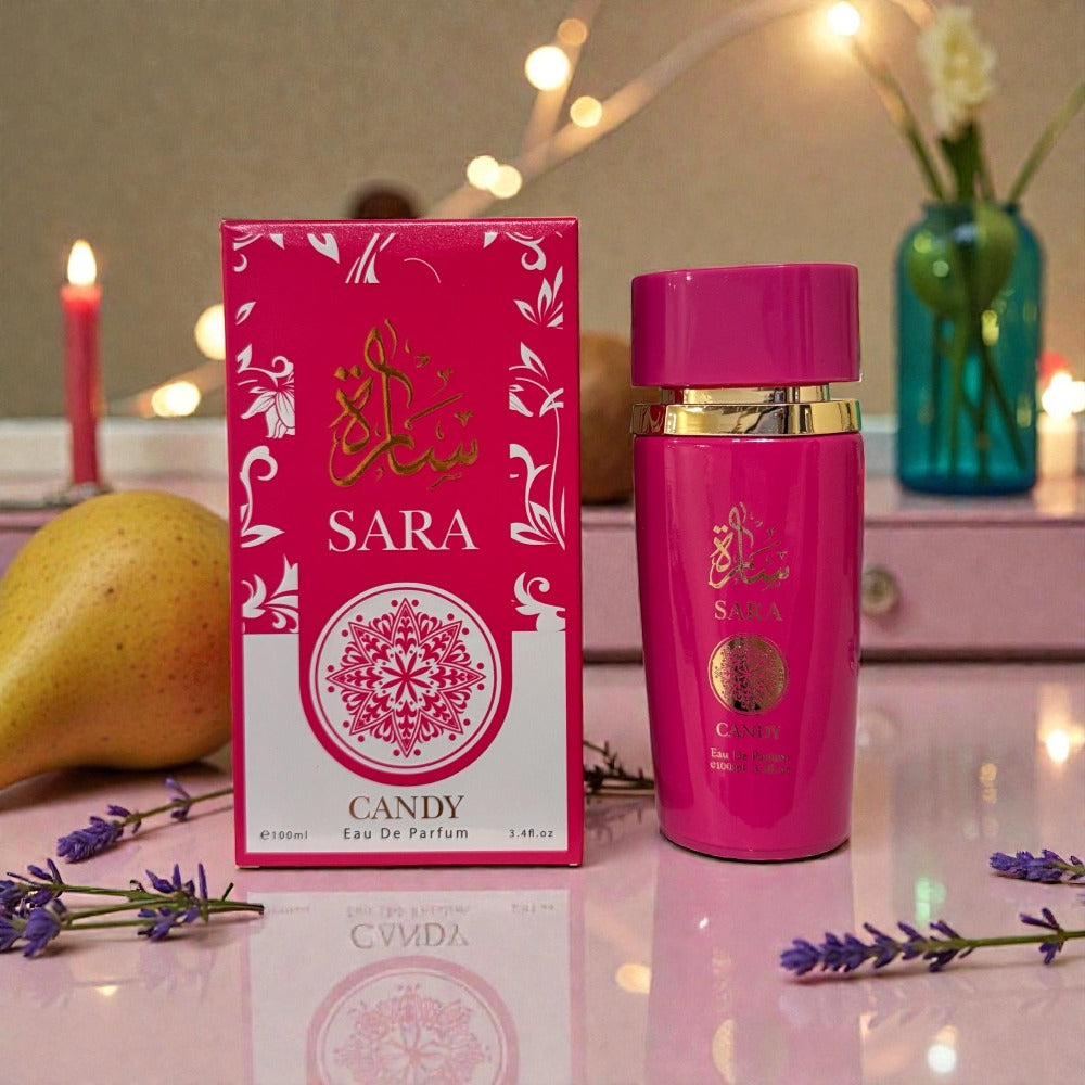 Eau de Parfum Sara Candy for Women 100ml in Bright Pink Box with 4-Note Source Profile for Daily Wear