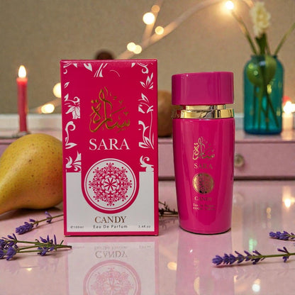 Eau de Parfum Sara Candy for Women 100ml in Bright Pink Box with 4-Note Source Profile for Daily Wear