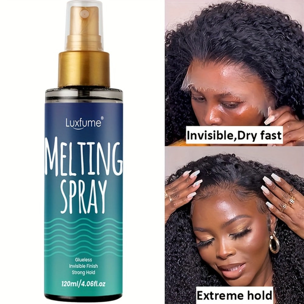 Lace Melting Spray Kit with Bold Hold Hair Glue & Remover 120ml 24H Long Lasting Quick Dry No Residue Edge Control Safe for Sensitive Scalp Lace Front Wig Adhesive Kit with Hair Band